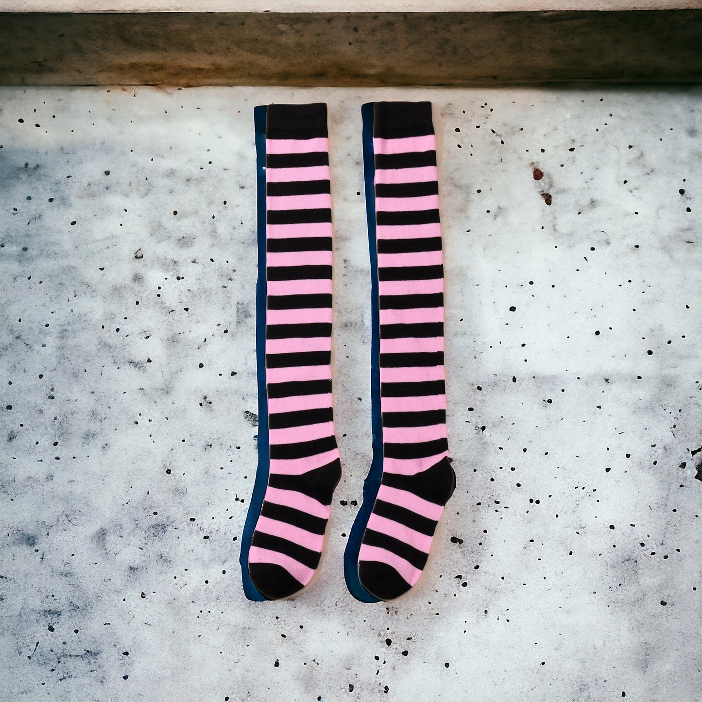 Pink And Black Stripped Over The Knee Socks