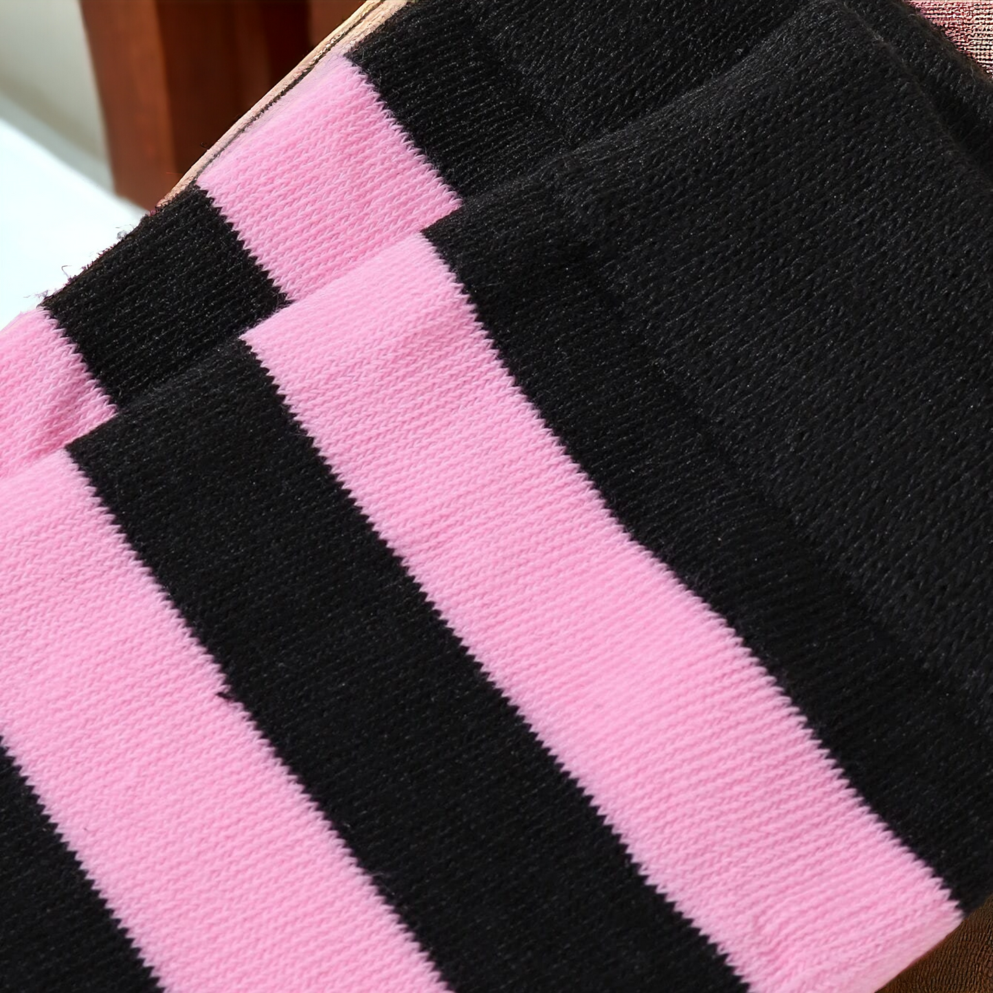 Pink And Black Stripped Over The Knee Socks