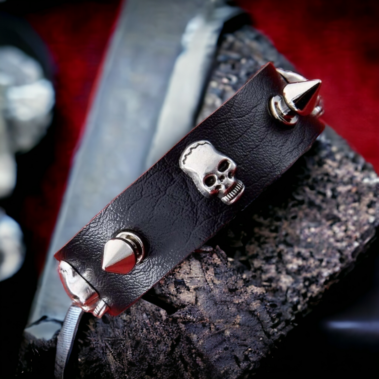 Skulls & Spikes PU Leather Bracelet