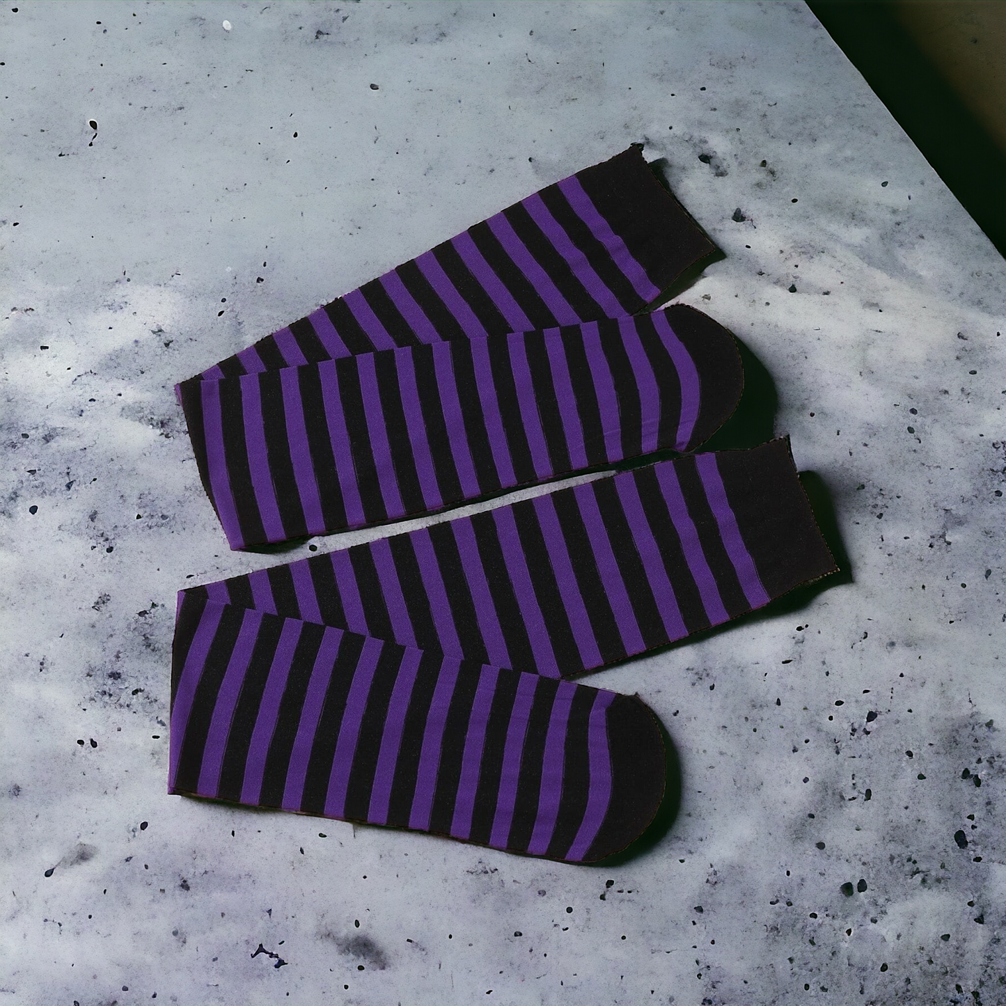 Purple And Black Stripe Print Over The Knee Socks