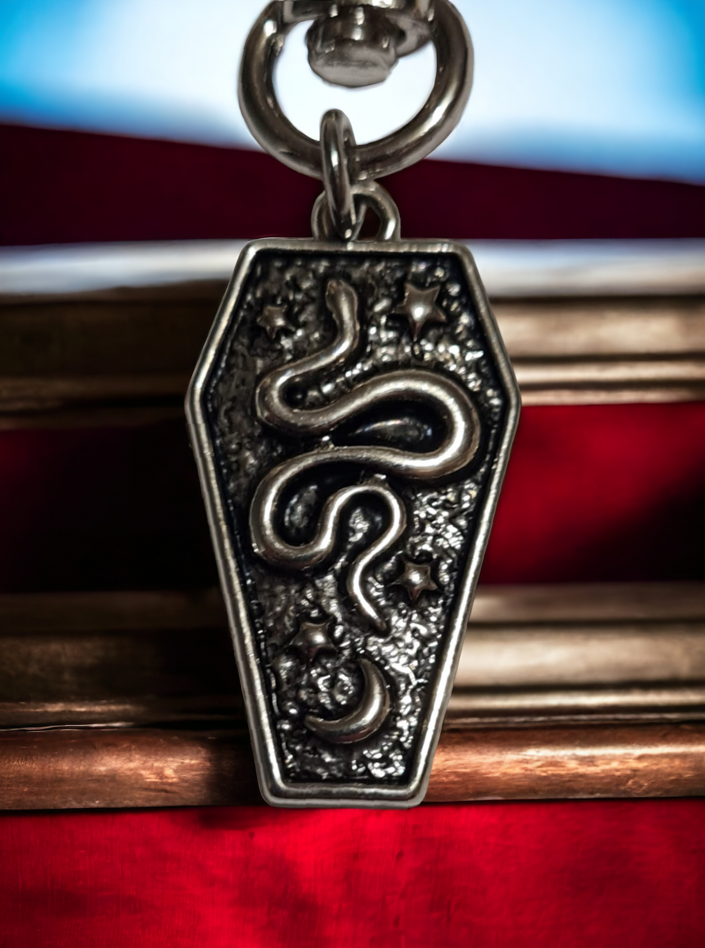 Star & Coffin Keyring With Snake Detail