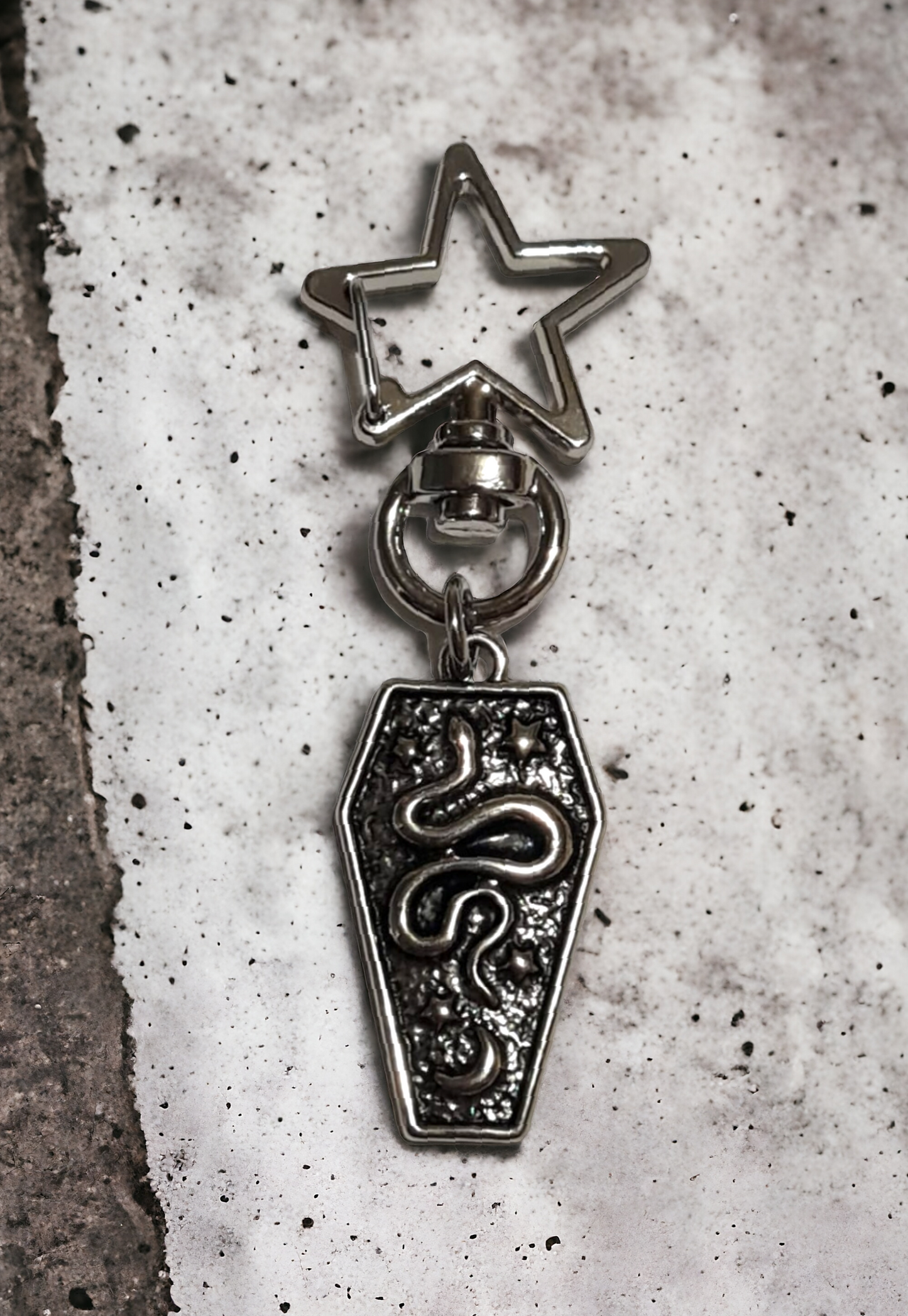 Star & Coffin Keyring With Snake Detail