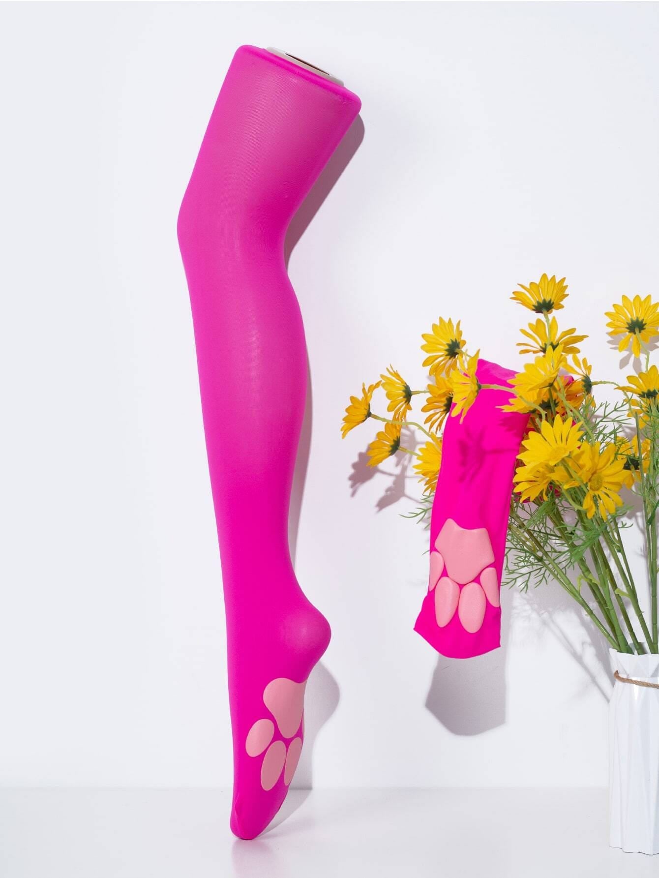 Cat Paw Print Pink Decor Over Knee Socks