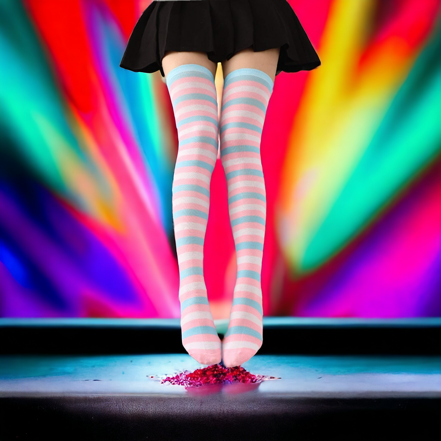 Beautiful Multi Colour Stripe Print Over The Knee Socks