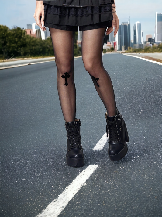 Gothic Cross Pattern Tights