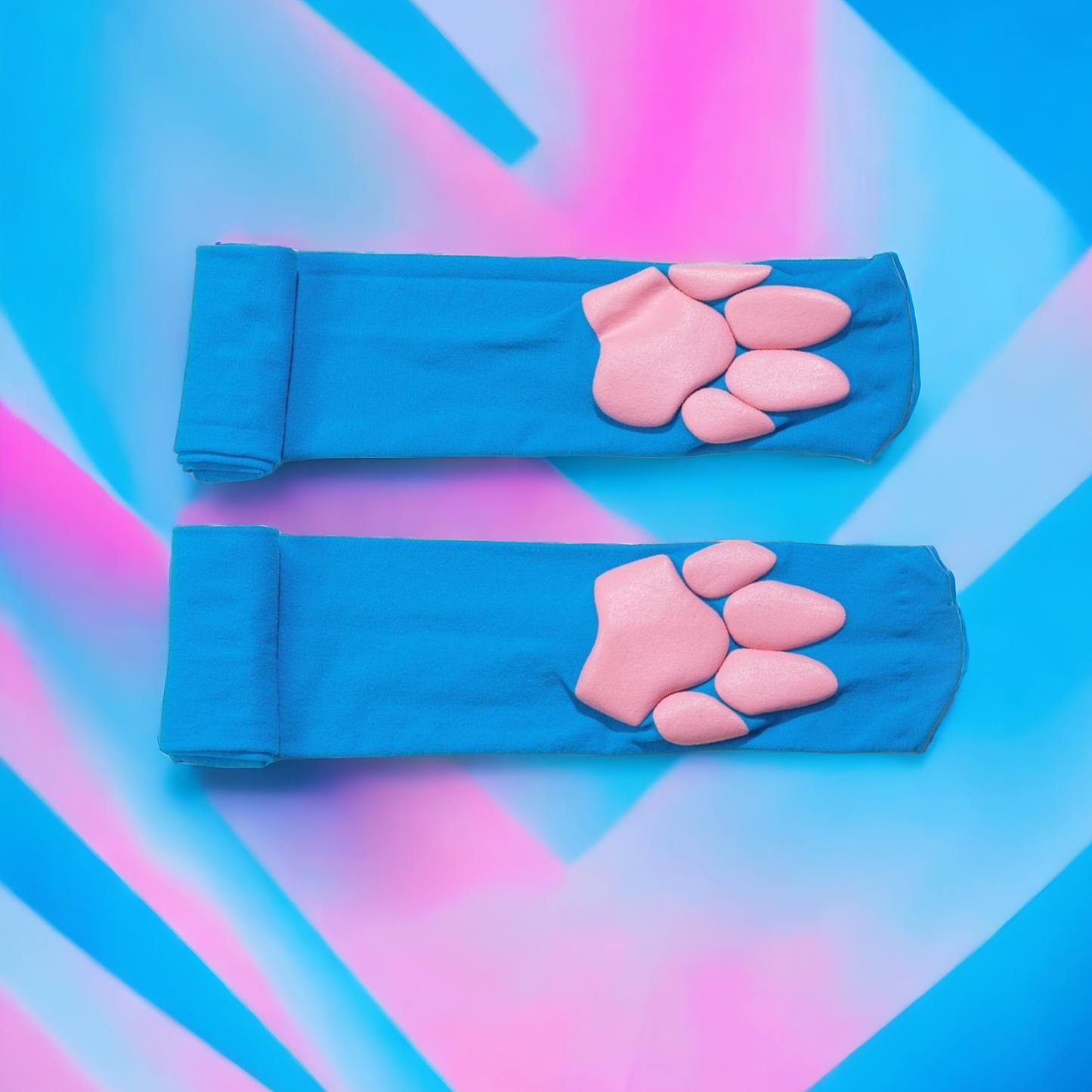 Cat Paw Print Blue & Pink Decor Over Knee Socks