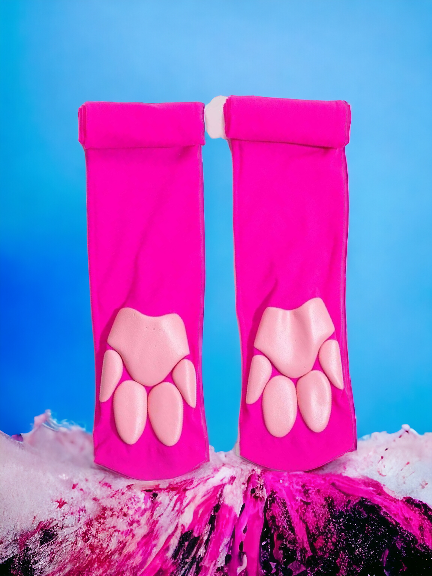 Cat Paw Print Pink Decor Over Knee Socks