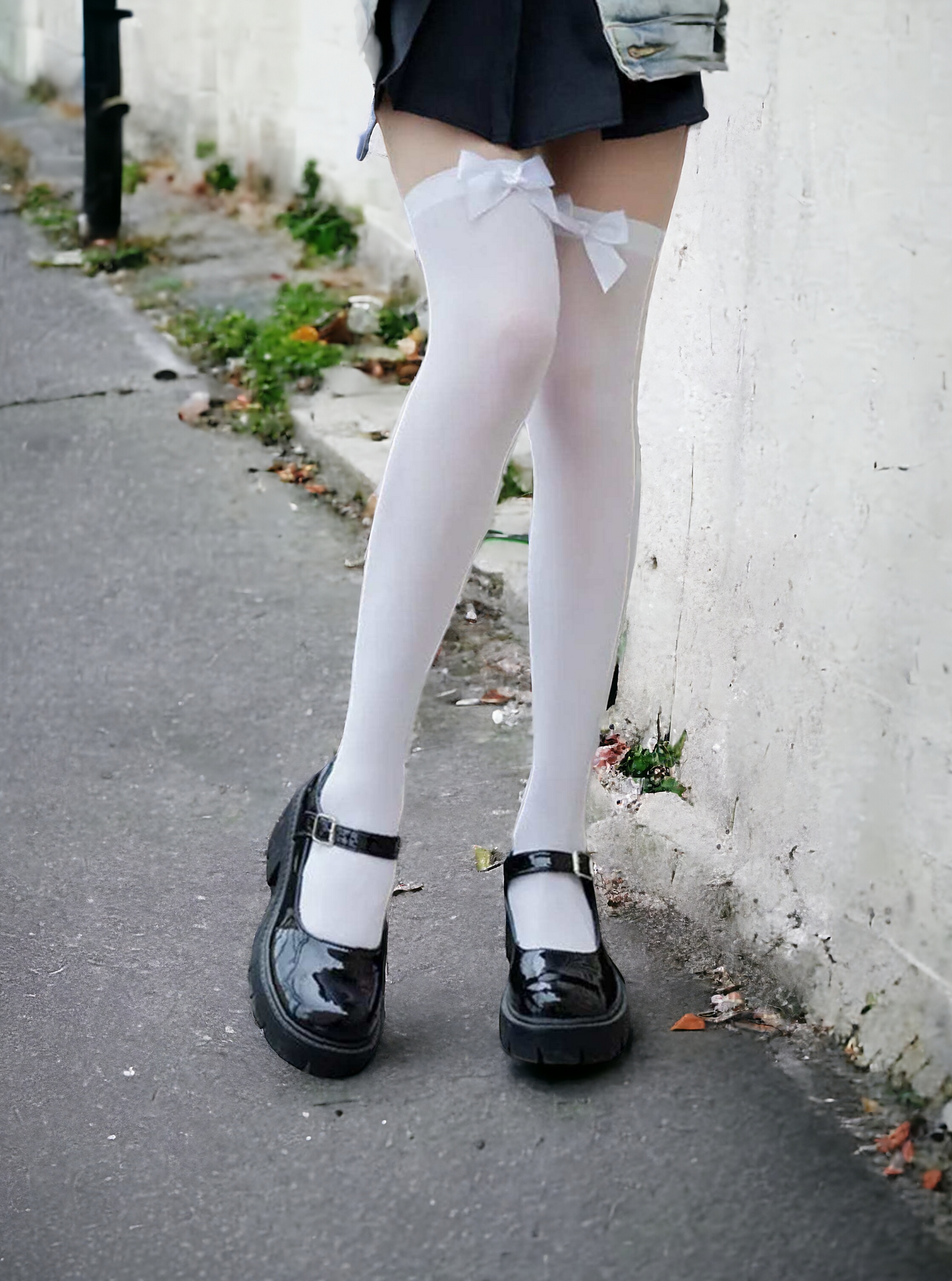 Cute Simple White Over The Knee Socks With White Bow