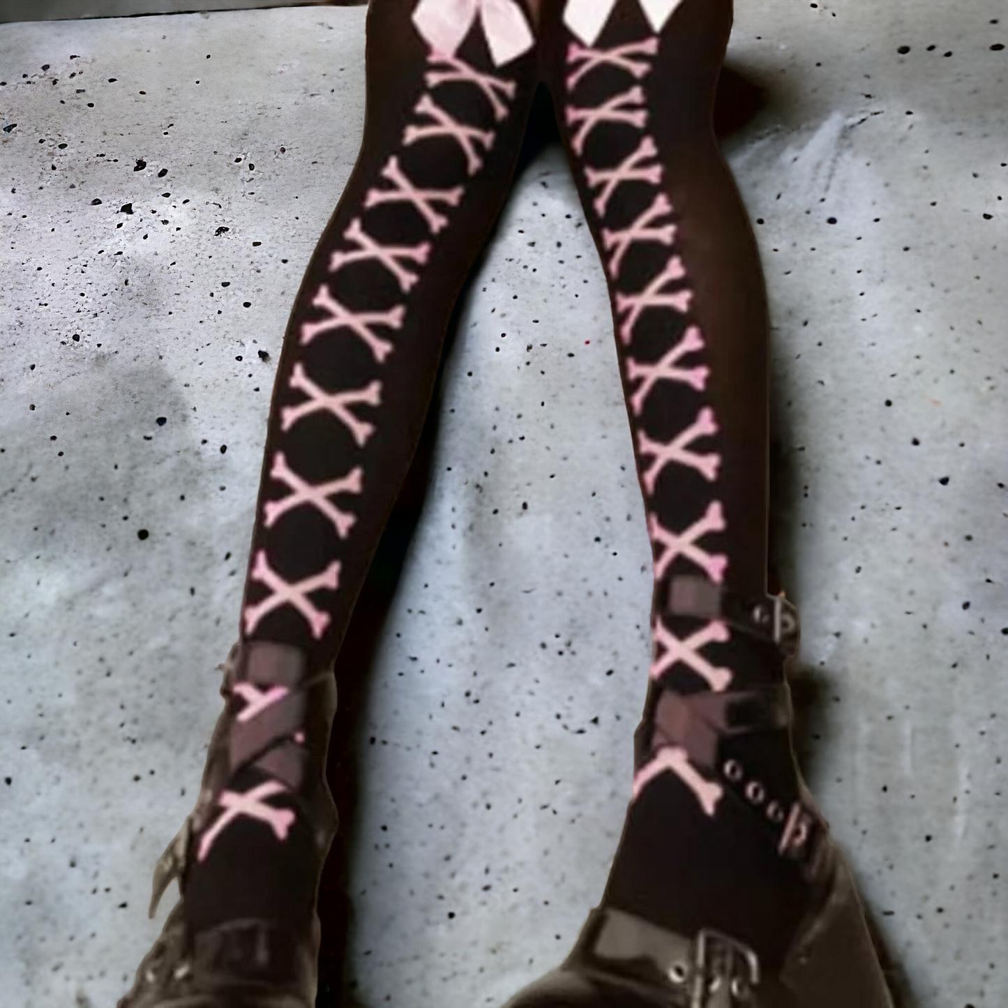 Pink Bow And Bones Decor Over The Knee Socks