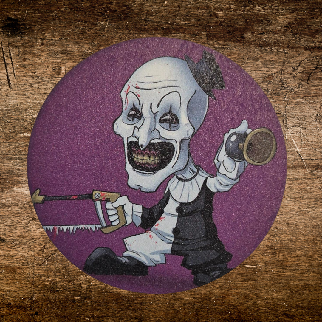 Colourful art the clown the terrifier wooden coaster 