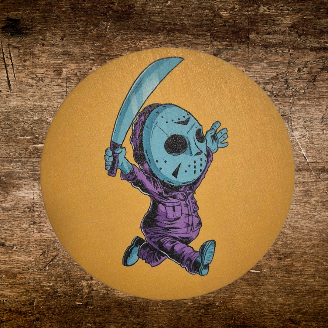  Colourful wooden coaster with Jason Voorhees Inspired print