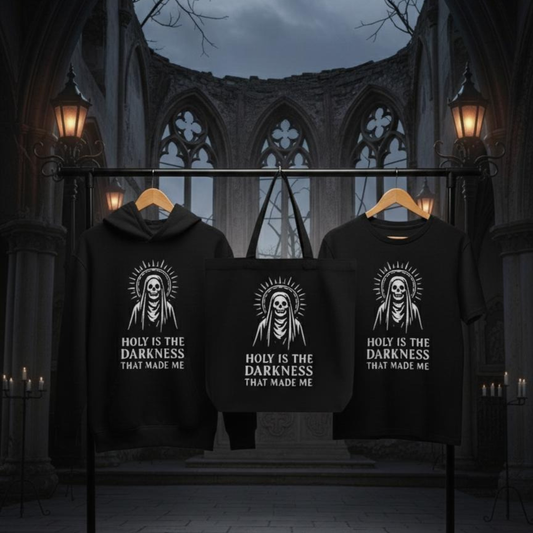 Holy Is the Darkness That Made Me — Tri-Ritual Trinity Set (The Relic · The Sigil · The Vessel) gothic and alternative streetwear