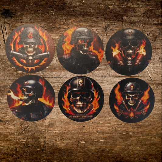 Raising hell skull biker coasters set of 6 