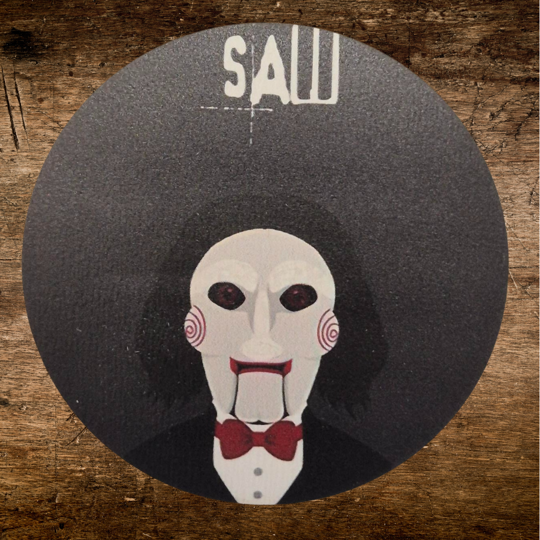 Saw design hand painted wooden coaster