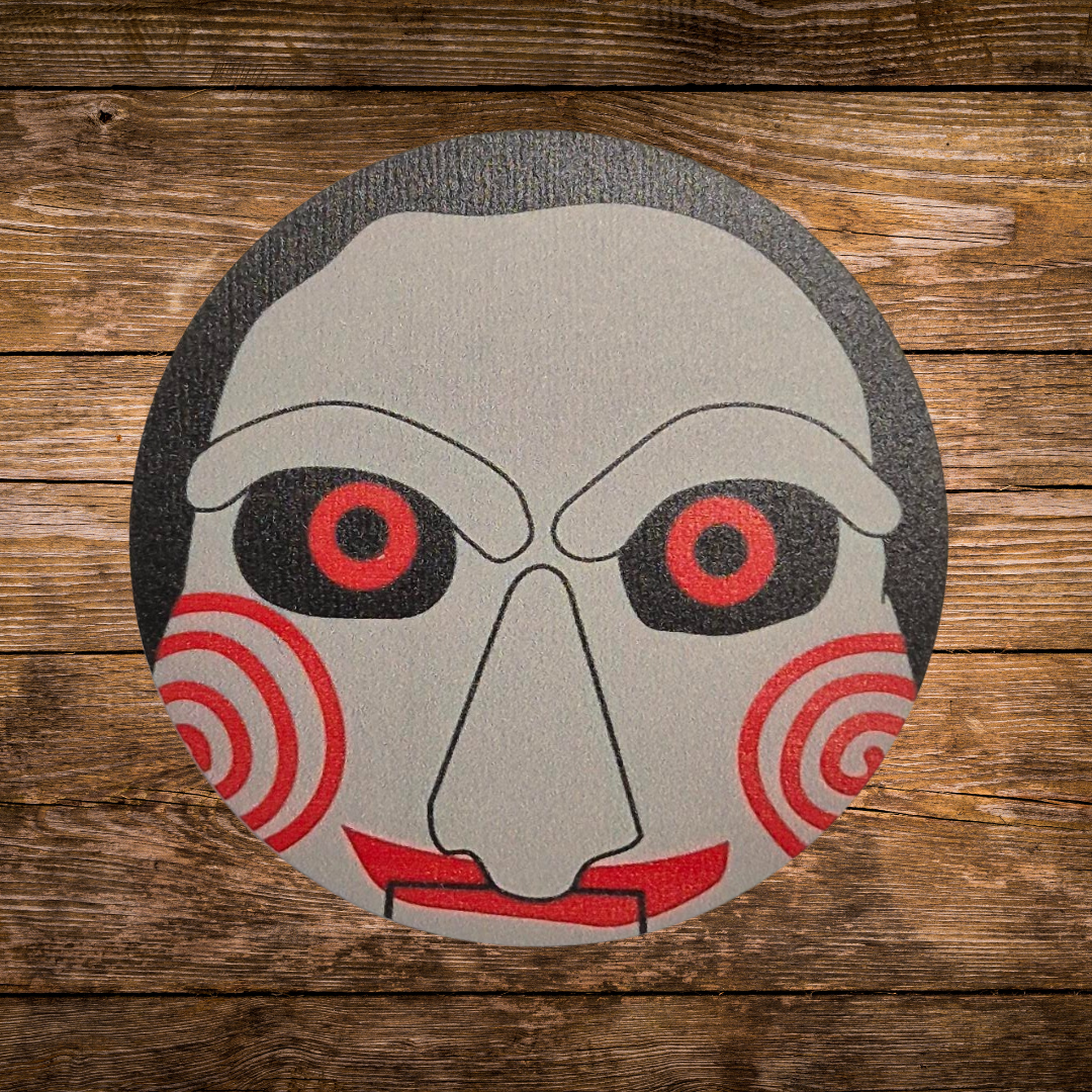 Saw franchise inspired wooden coaster