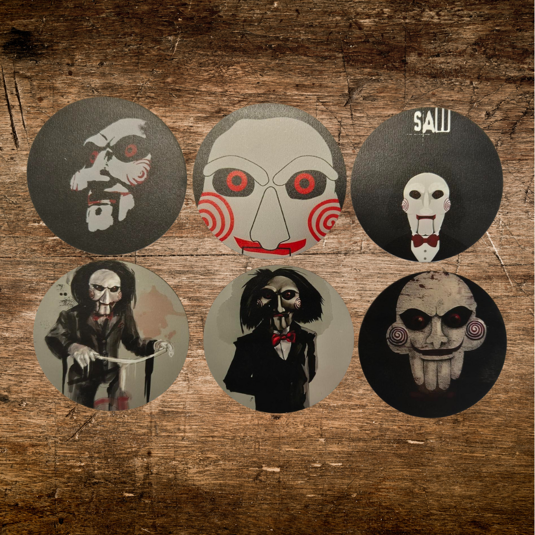 Set of 6 hand painted wooden coaster featuring jigsaw