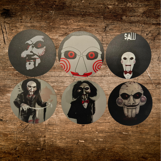 Set of 6 hand painted wooden coaster featuring jigsaw