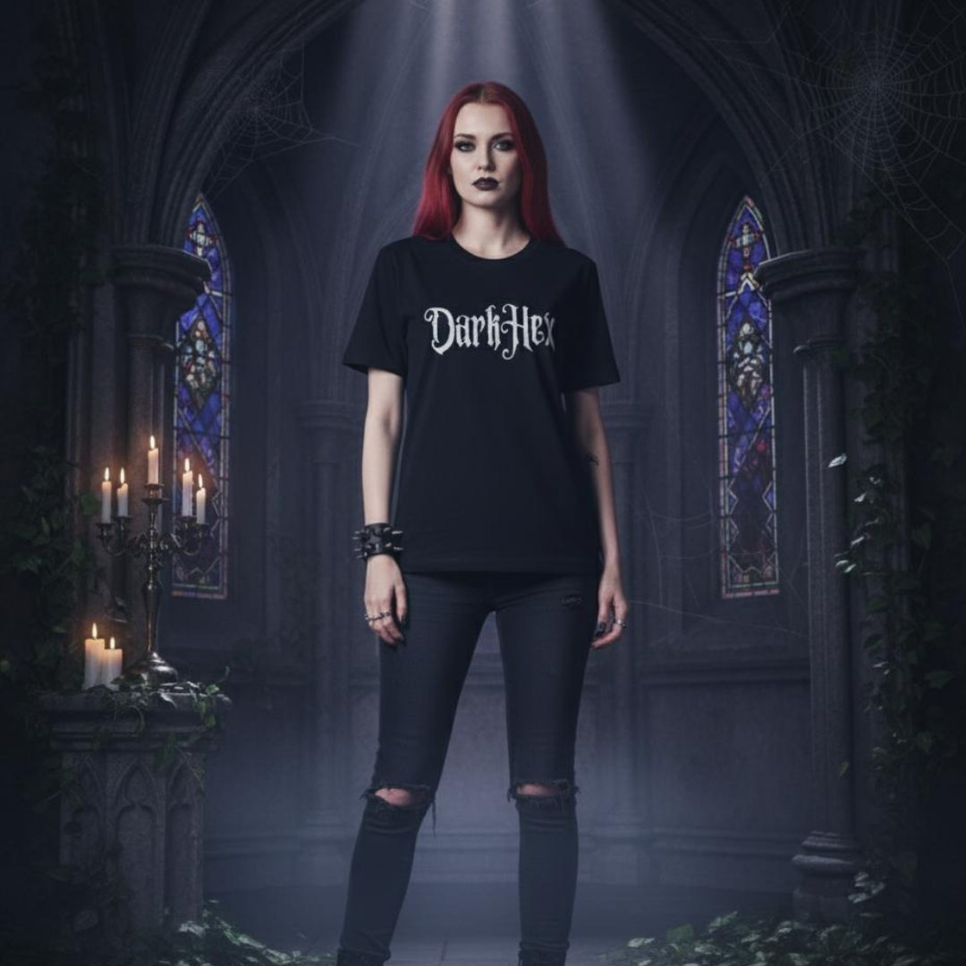 black hoodie with darkhex text