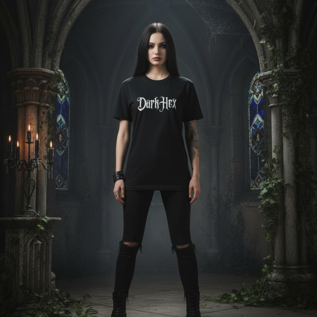 black tee with darkhex logo