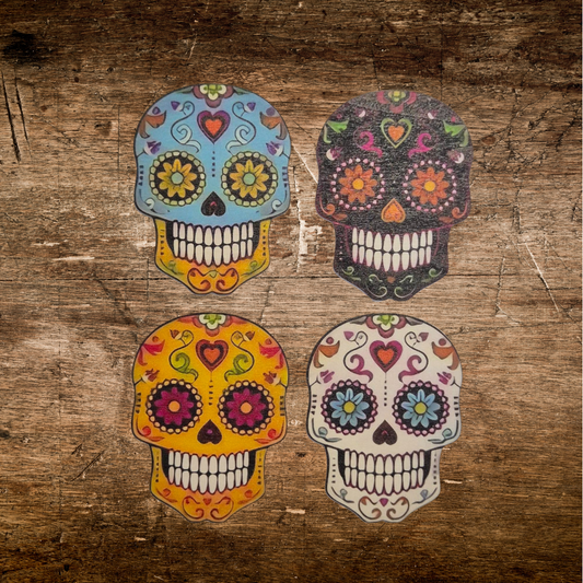 colourful skill wooden coasters gothic and alternative fashion set of 4