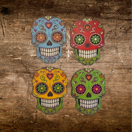 colourful skill wooden coasters set of 4  gothic and alternative fashion