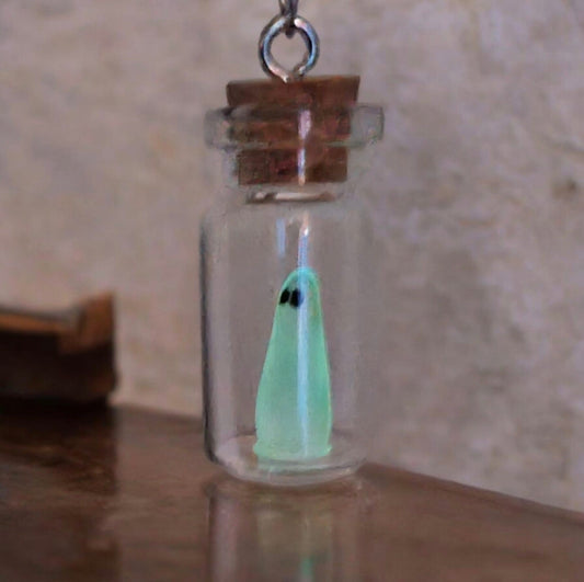 cute glow in the dark ghost in a botte necklace gothic alternative