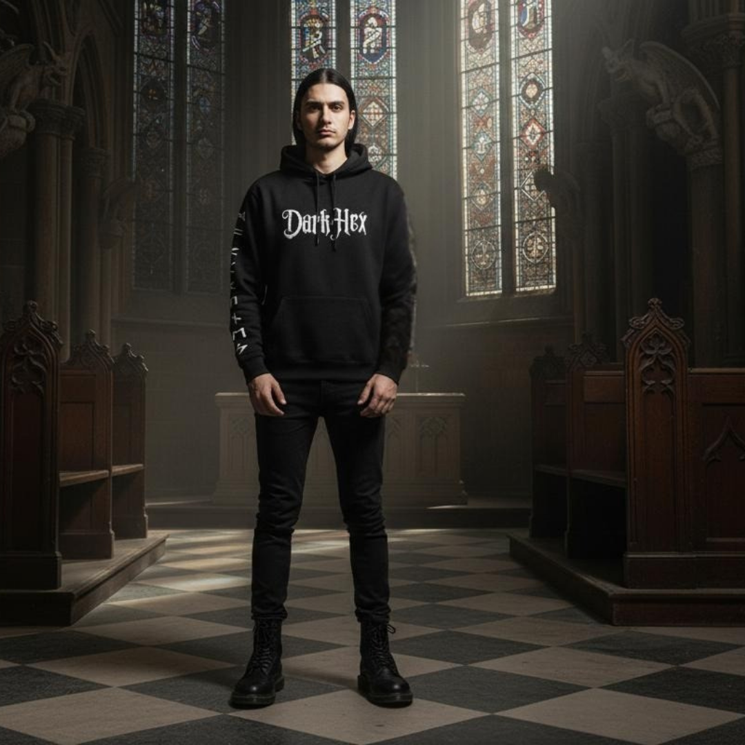 darkhex black hoodie, gothic and alternative hoodie