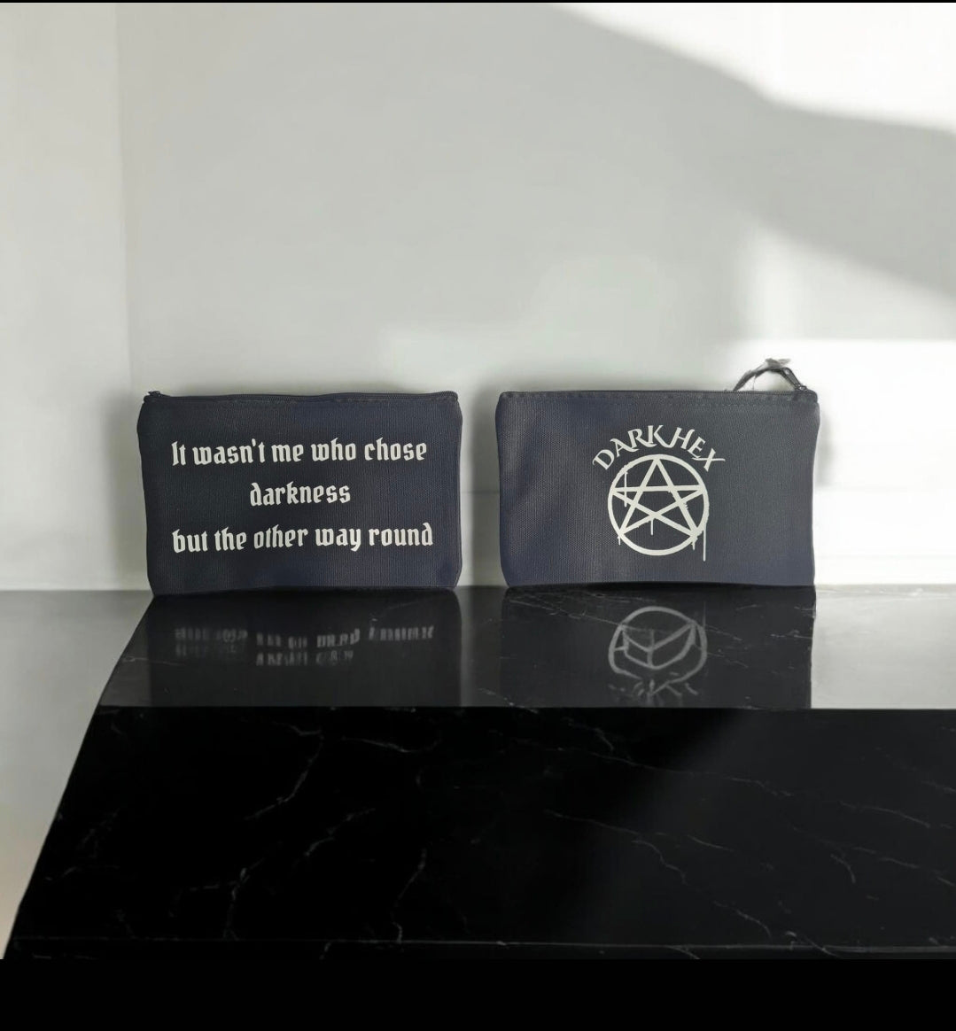 darkhex pencil case makeup case black with white text alternative gothic beauty