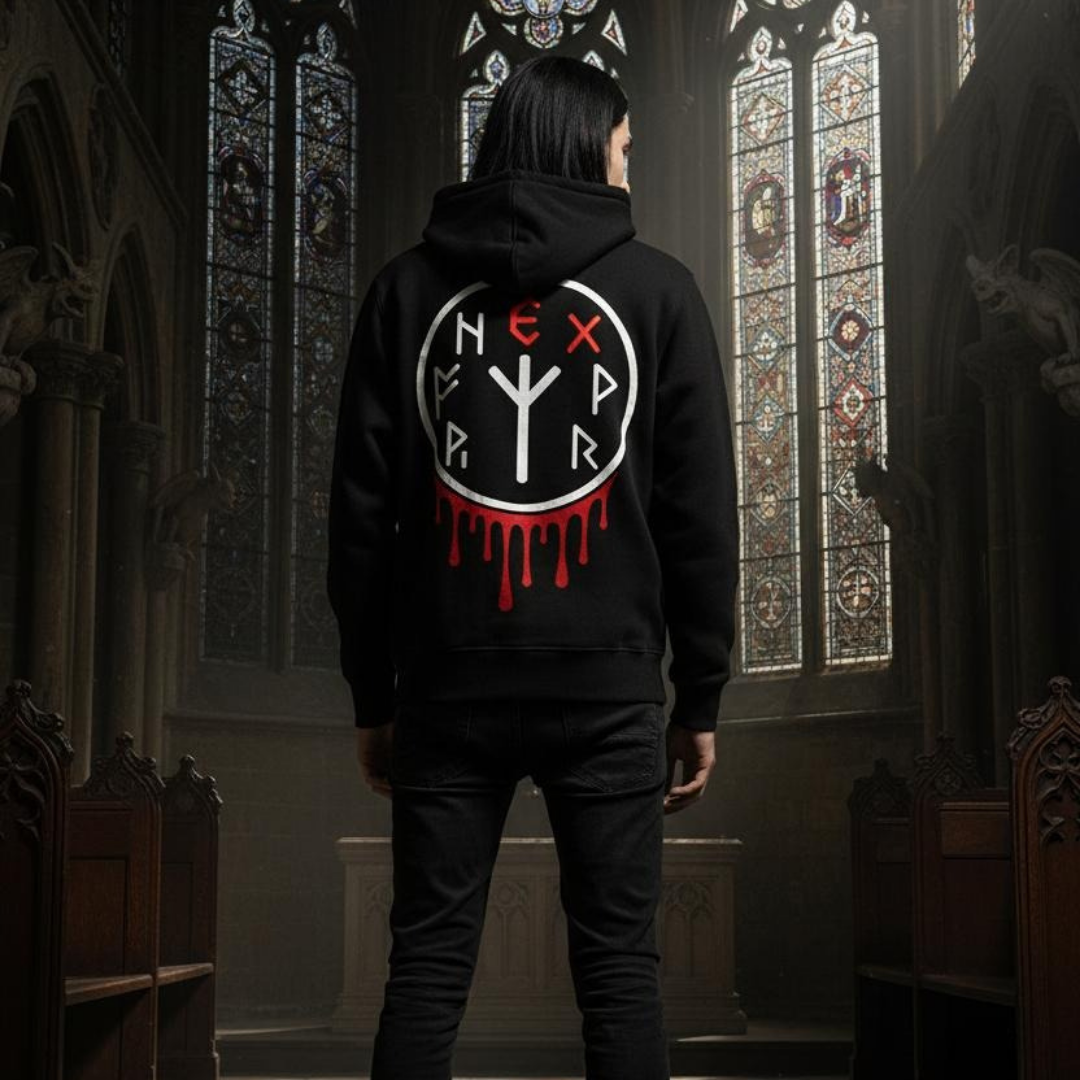 darkhex runes black hoodie, gothioc and alernative streetwear