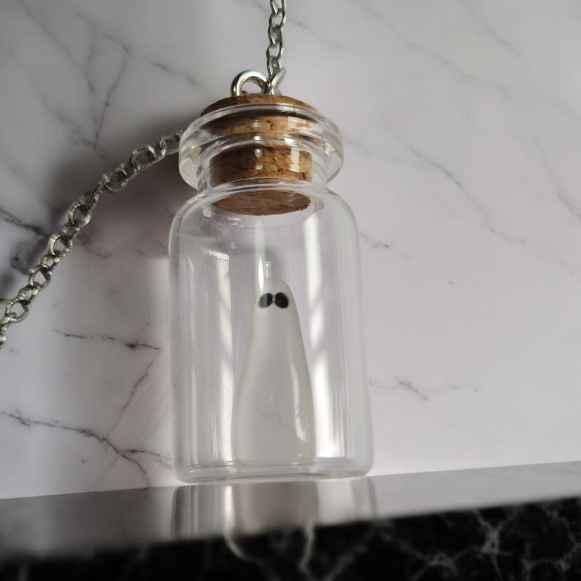 glow in the dark Ghost in a bottle necklace Halloween boo basket paranormal 