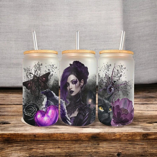 gothic style Libby glass with bamboo lid and glass straw home wear for the alternative gothic home decor UK