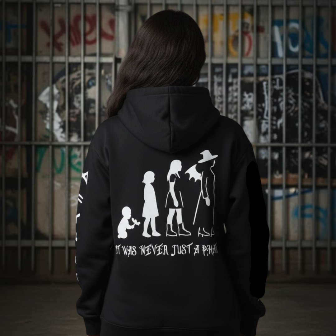 gothic transition black hoodie it was never just a phase, alternative streetwear