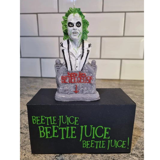 Handmade Beetlejuice Inspired Unscented Soy Wax Pillar Candle