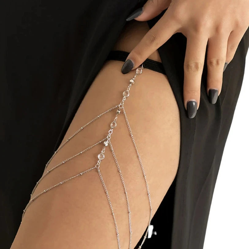 Multilayer Tassel Pearl Clip Bead Thigh Chain Body Jewellery Boho Style With Elasticated Band