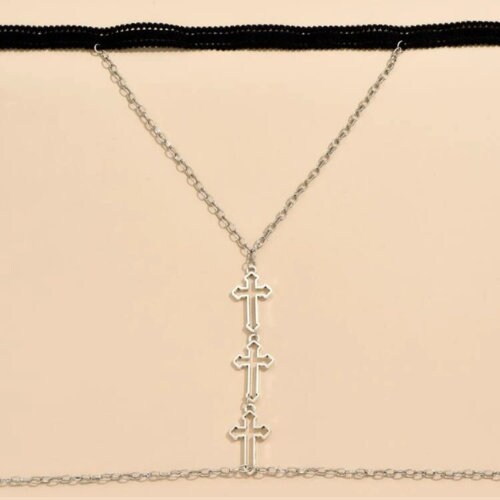 Gothic Cross Layered Thigh Chain Body Jewellery Boho Style With Elasticated Band