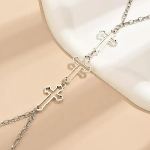 Gothic Cross Layered Thigh Chain Body Jewellery Boho Style With Elasticated Band