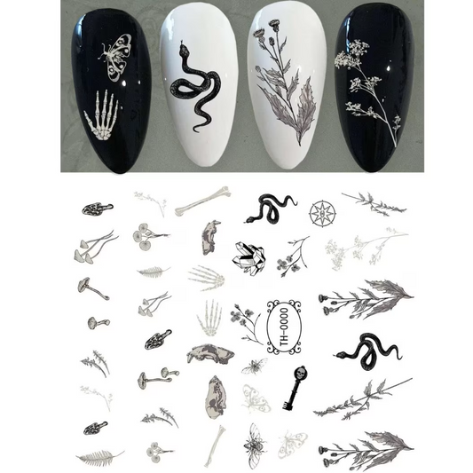 Gothic 1 sheet Snake & Mushroom Pattern Tattoo Sticker nail art