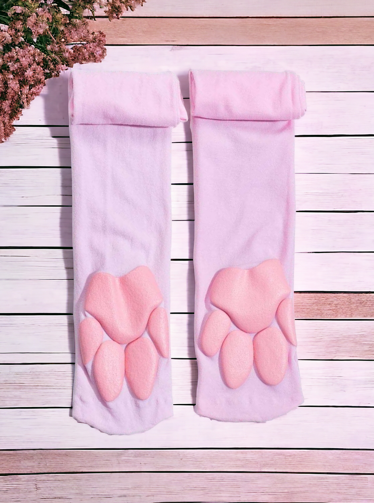 Cat Paw Print Light Pink Decor Over Knee Socks