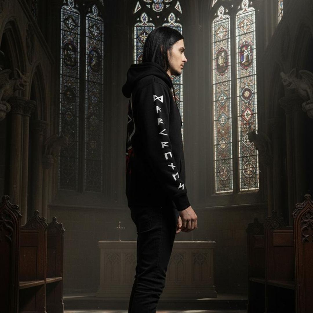 rune sleeve black hoodie gothic and alternative
