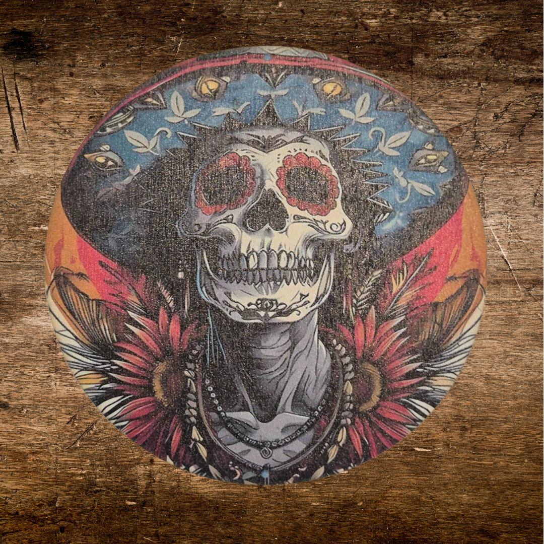 skeleton print wooden coaster scary gift