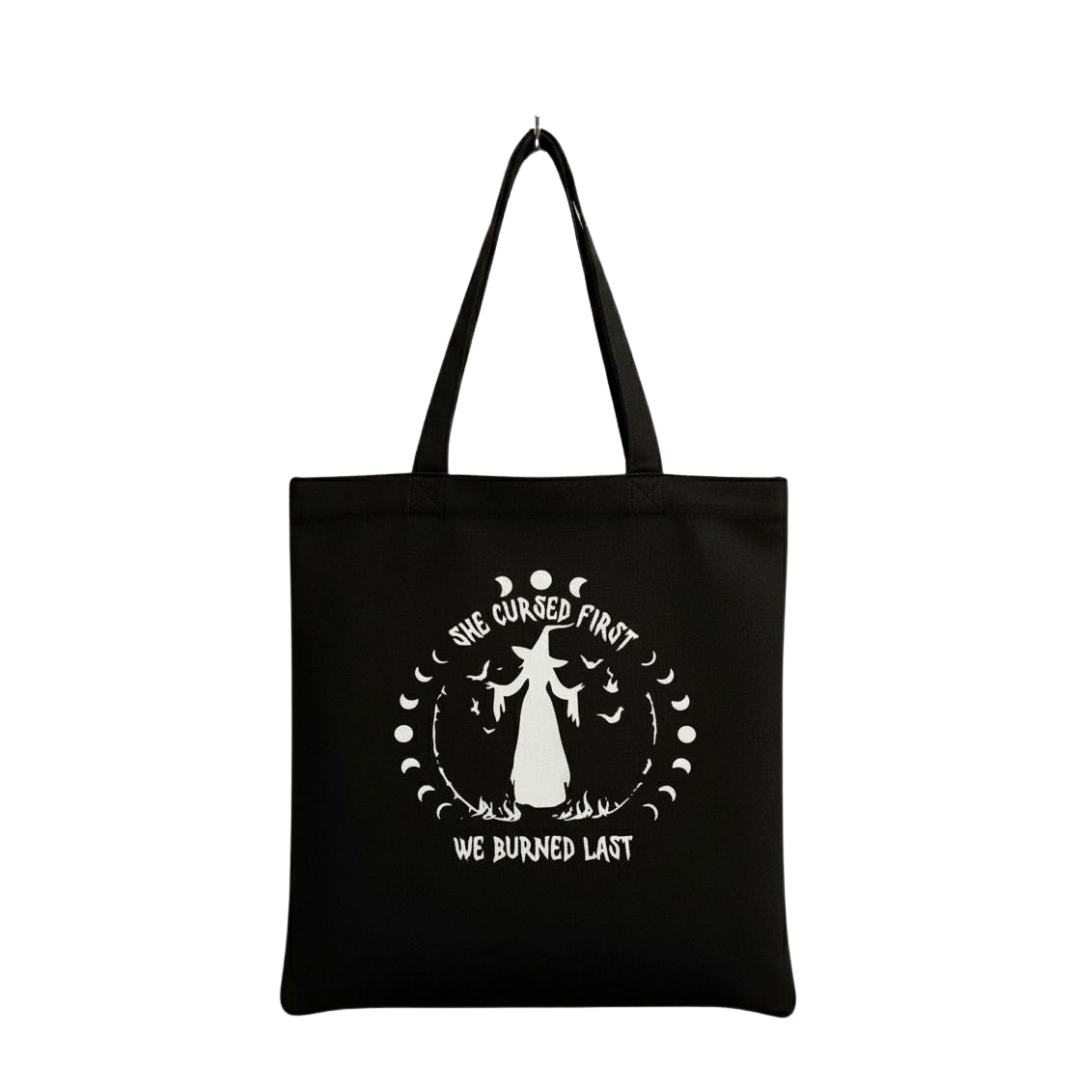 witchy black tote bag