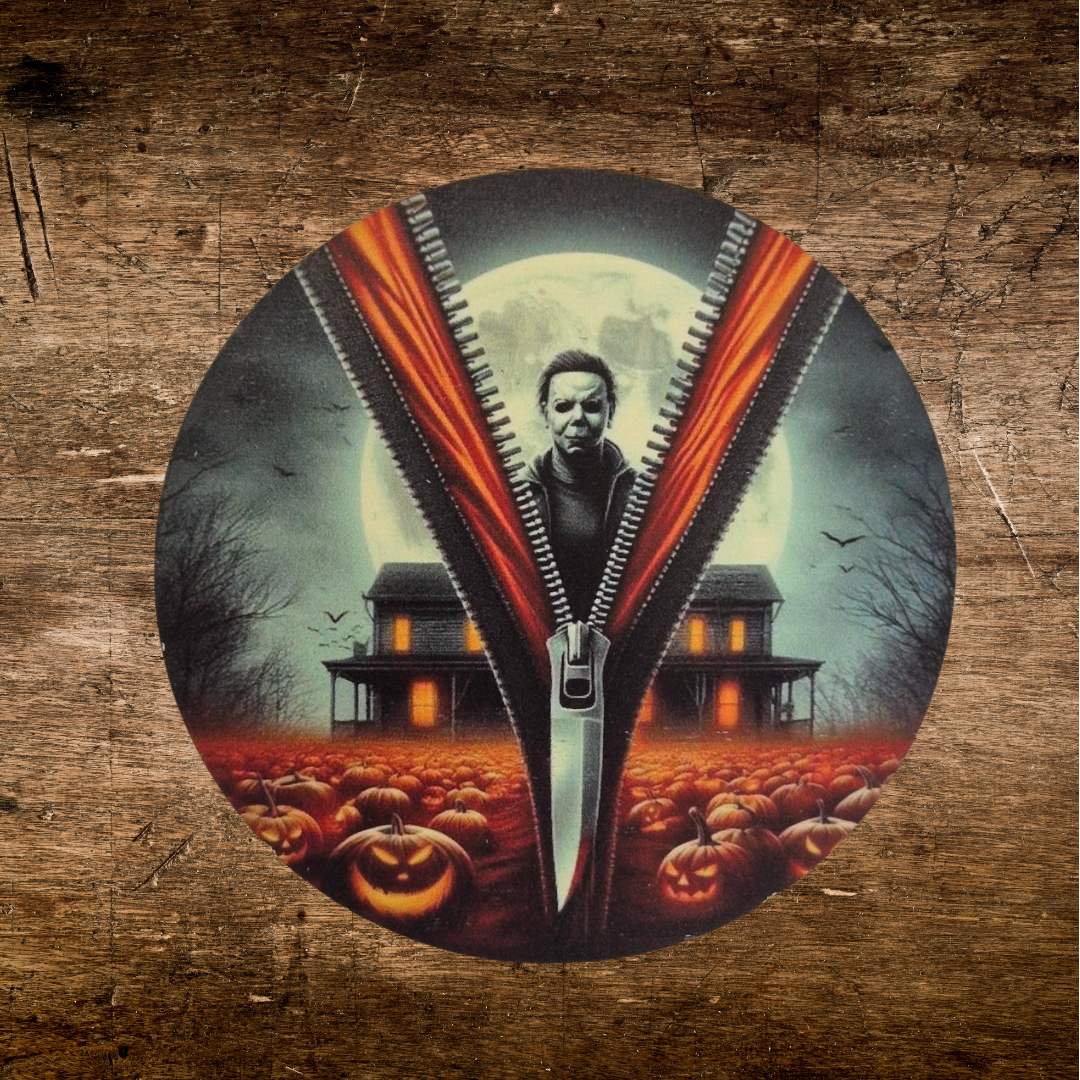 wooden coaster with halloween zip design for horror  fans 