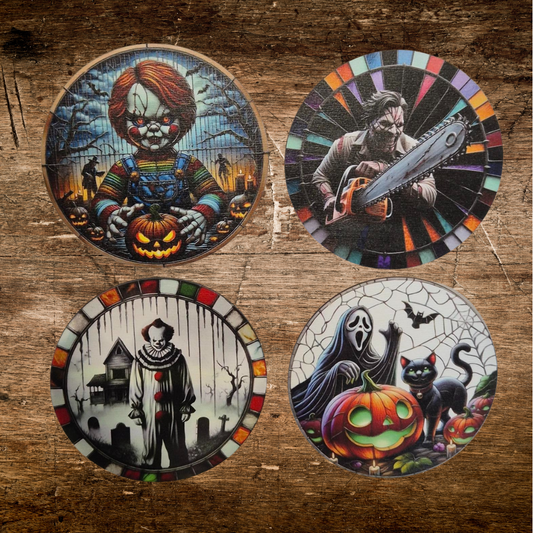 darkhex wooden horror themed coasters perfect for horror fans